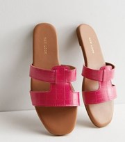 New Look Bright Pink Faux Croc Sliders
